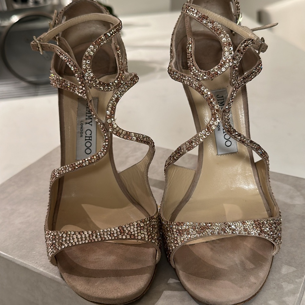 Discontinued Jimmy Choo Lang Swavorski Crystal Strappy Heels